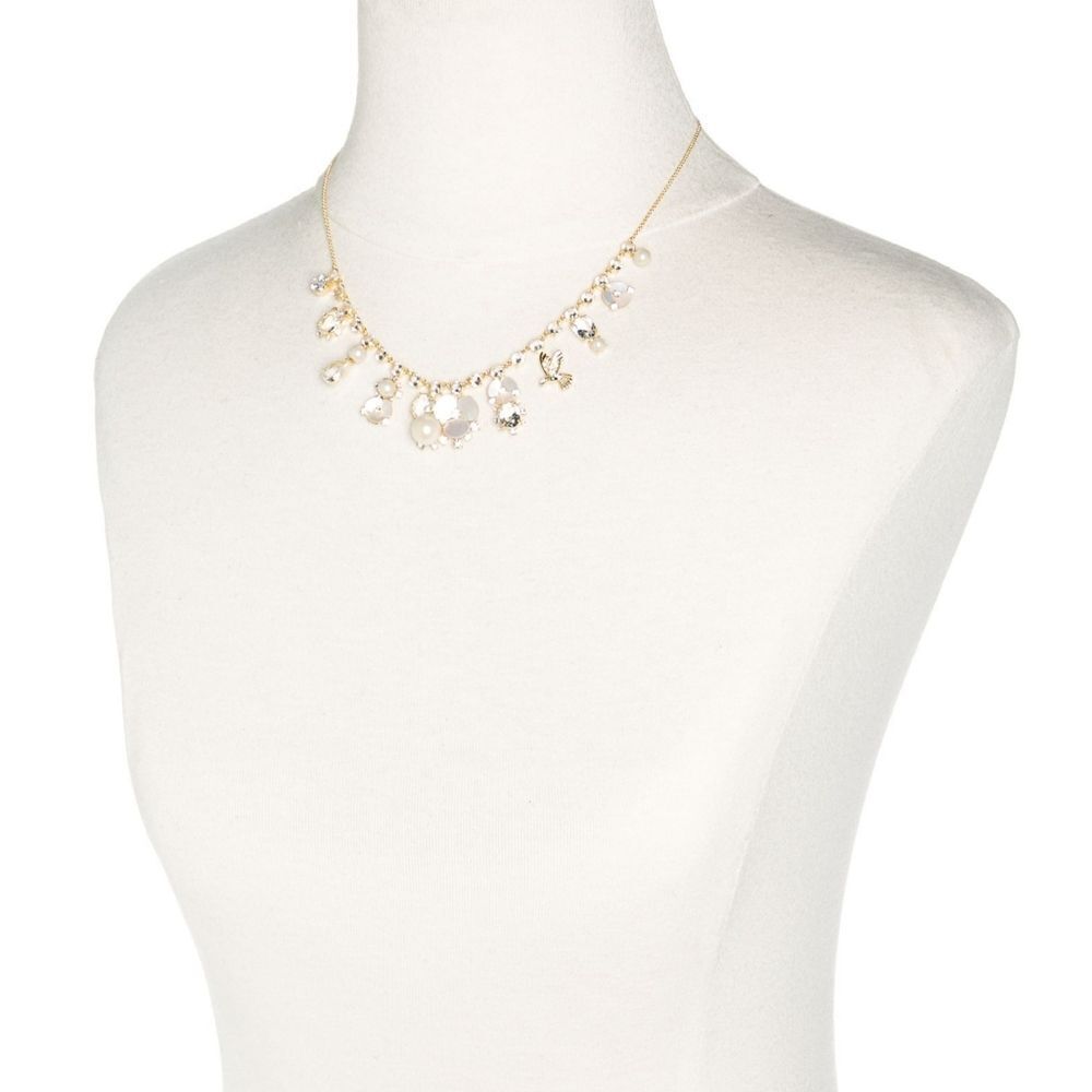 New! KATE SPADE Disco Pansy Flower Bird Crystal Gold-tone Necklace 16" +Extender